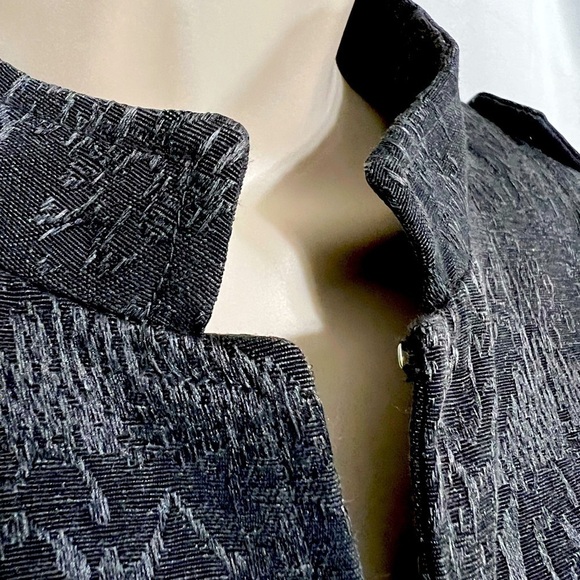 Oscar de la Renta Black on Black Brocade Pattern Band Collar Jacket 10P - Picture 5 of 9